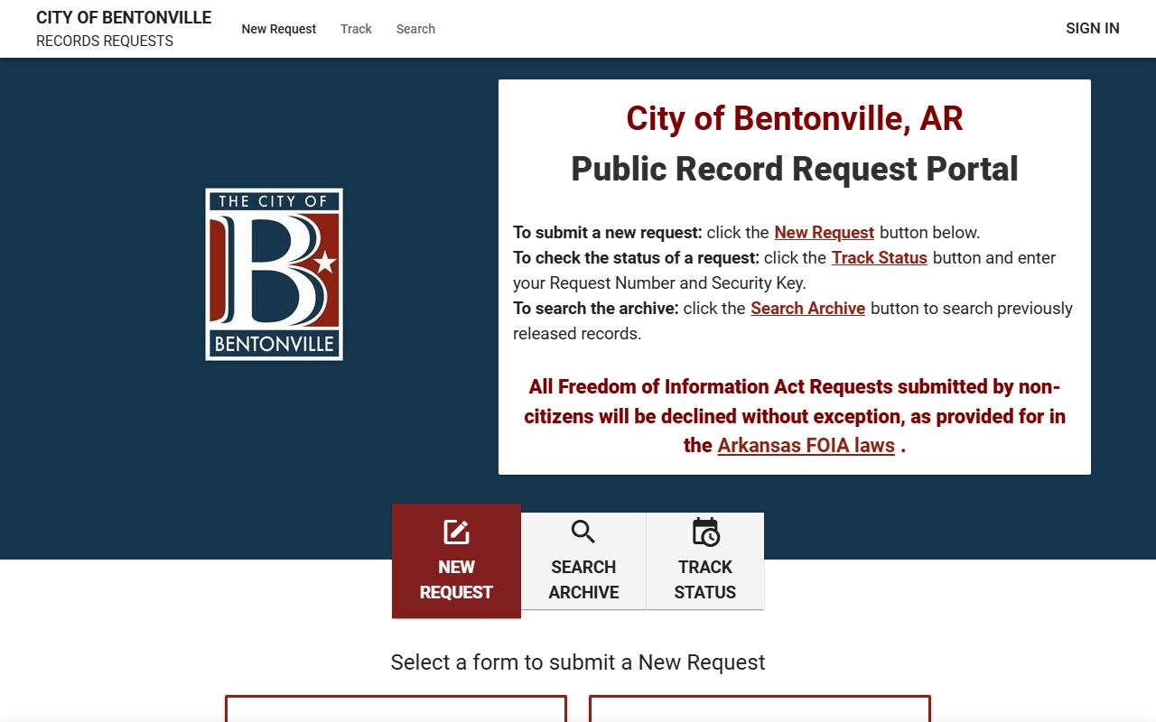 Bentonville FOIA portal arrest records request