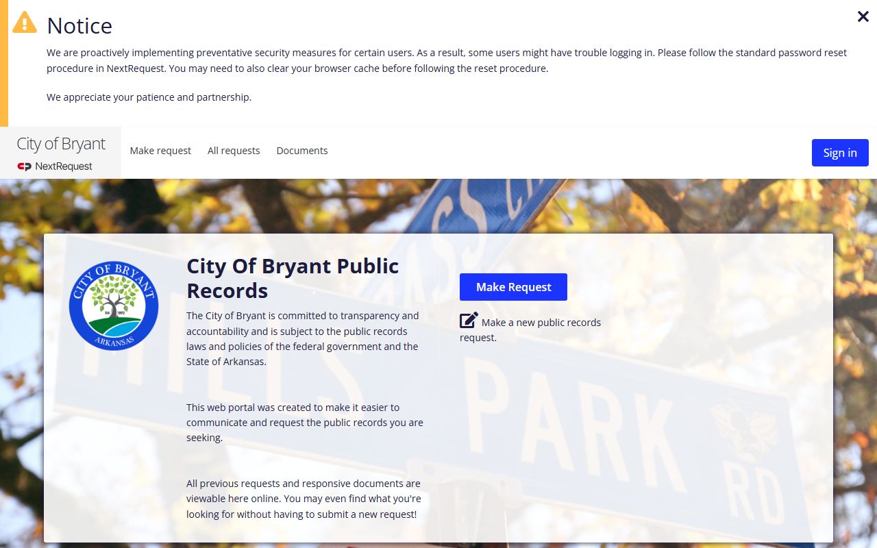 City of Bryant public records portal for arrest records