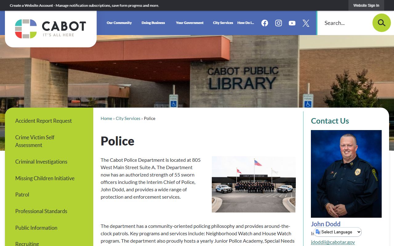 Cabot Police Department arrest records page