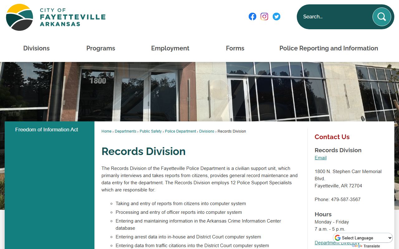 Fayetteville Police Records Unit arrest records