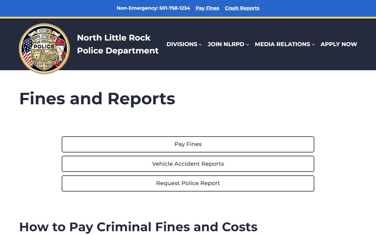 North Little Rock Police fines and arrest reports page