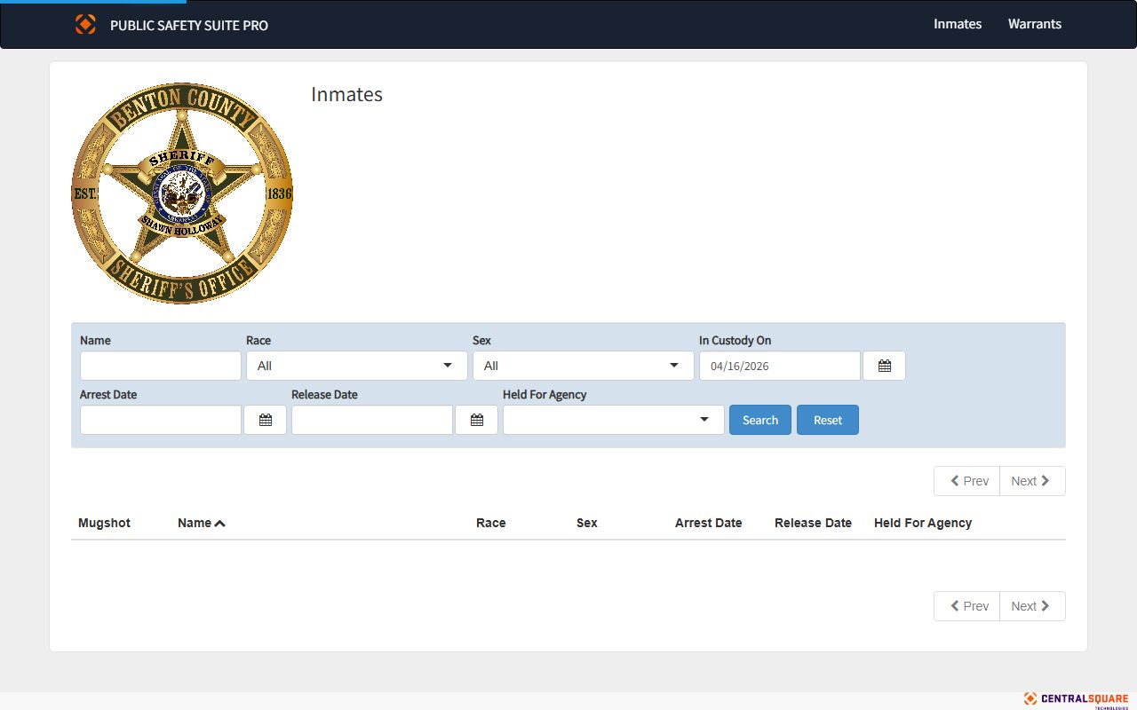 Benton County inmate roster arrest records search