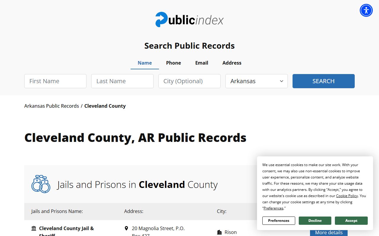 Cleveland County Arkansas Public Index arrest records search