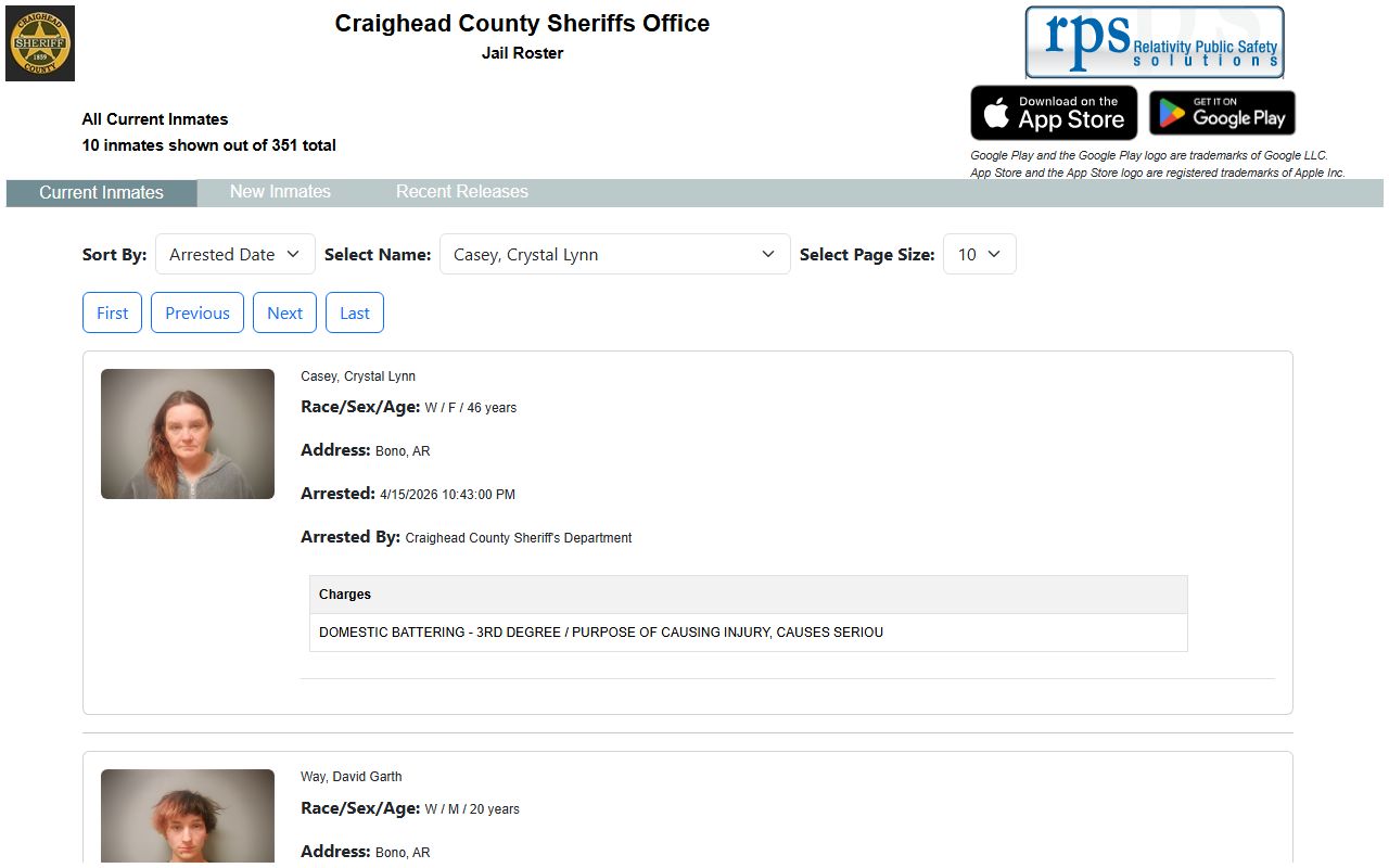 Craighead County inmate roster arrest records search