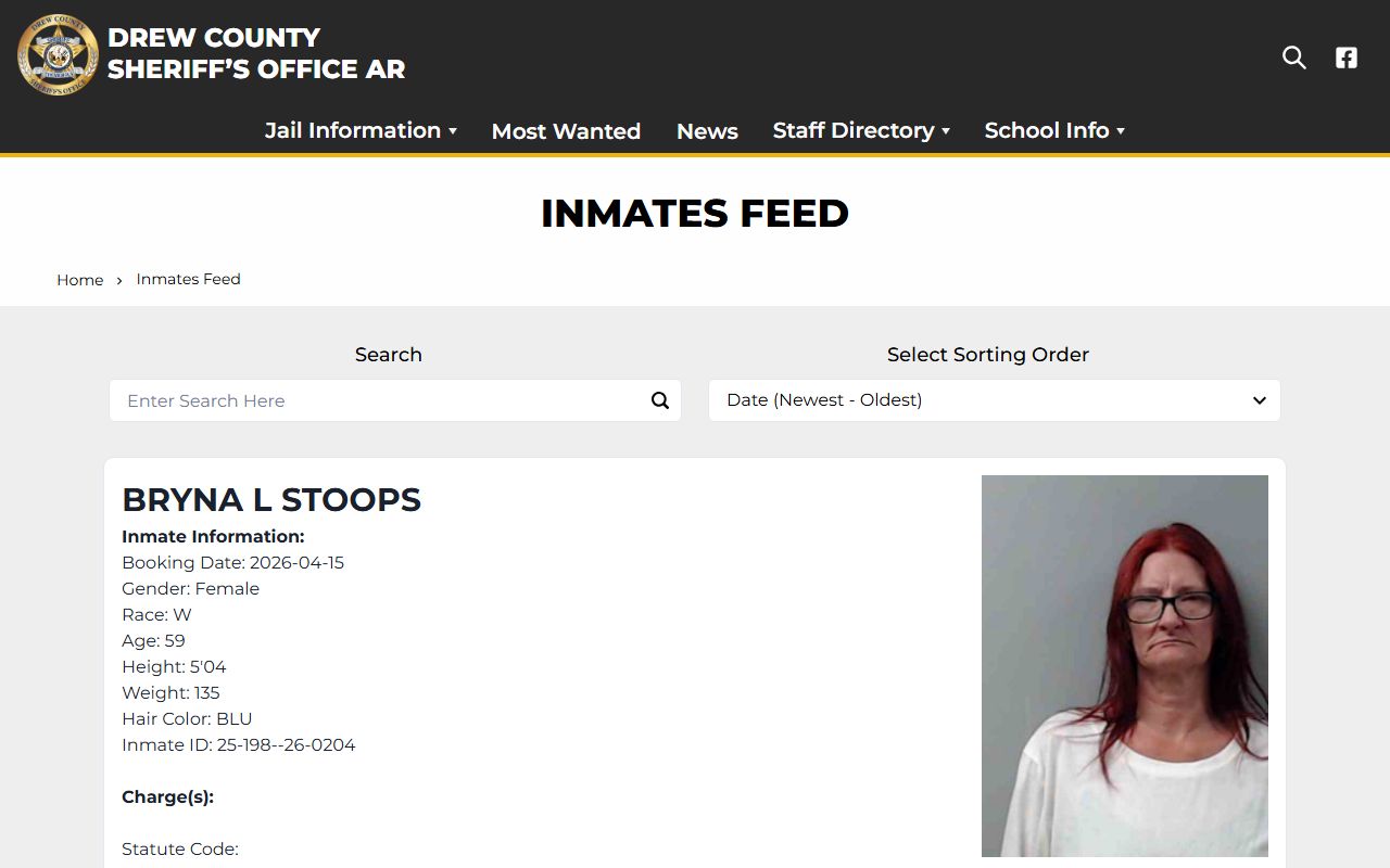 Drew County arrest records live inmates feed roster