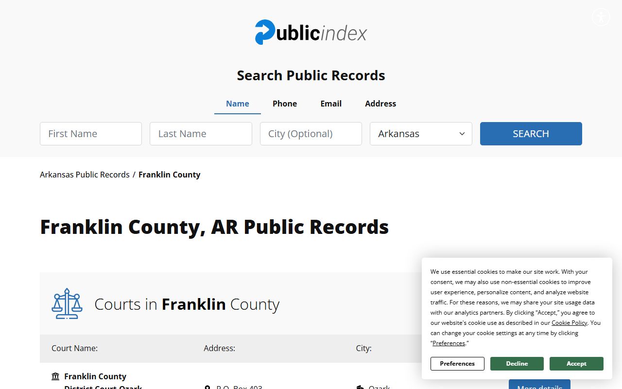 Franklin County arrest records Arkansas Public Index site