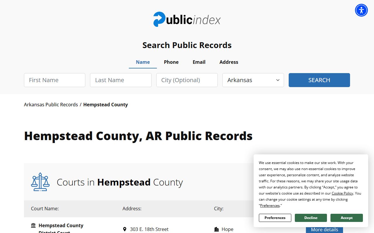Hempstead County Arkansas arrest records public index court files
