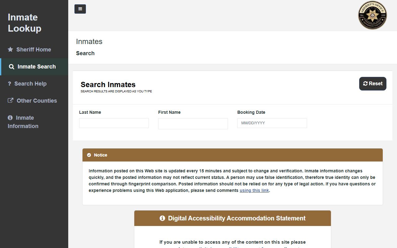 Jefferson County arrest records inmate lookup search tool