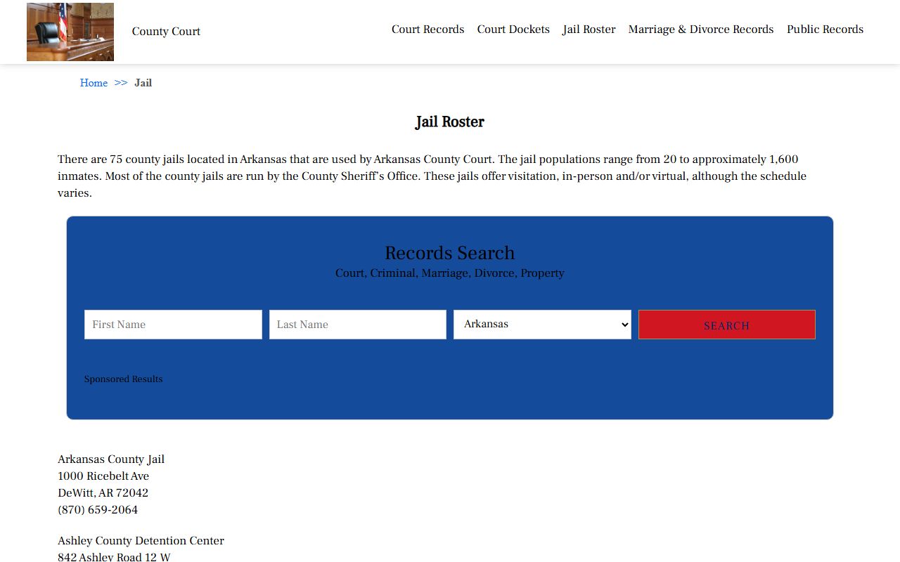 Lincoln County arrest records on Arkansas County Court jail roster