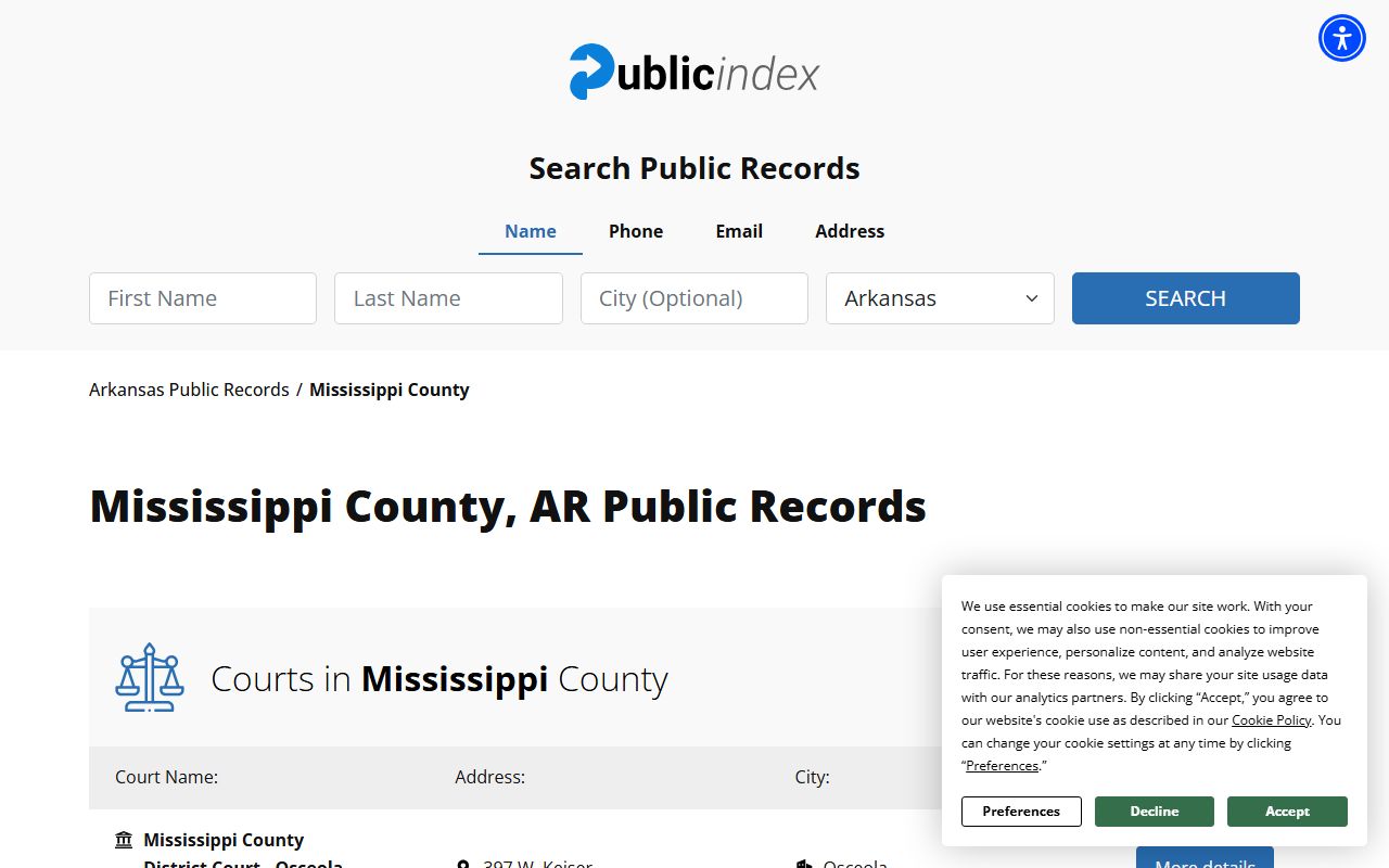 Mississippi County Arkansas public index arrest records case search