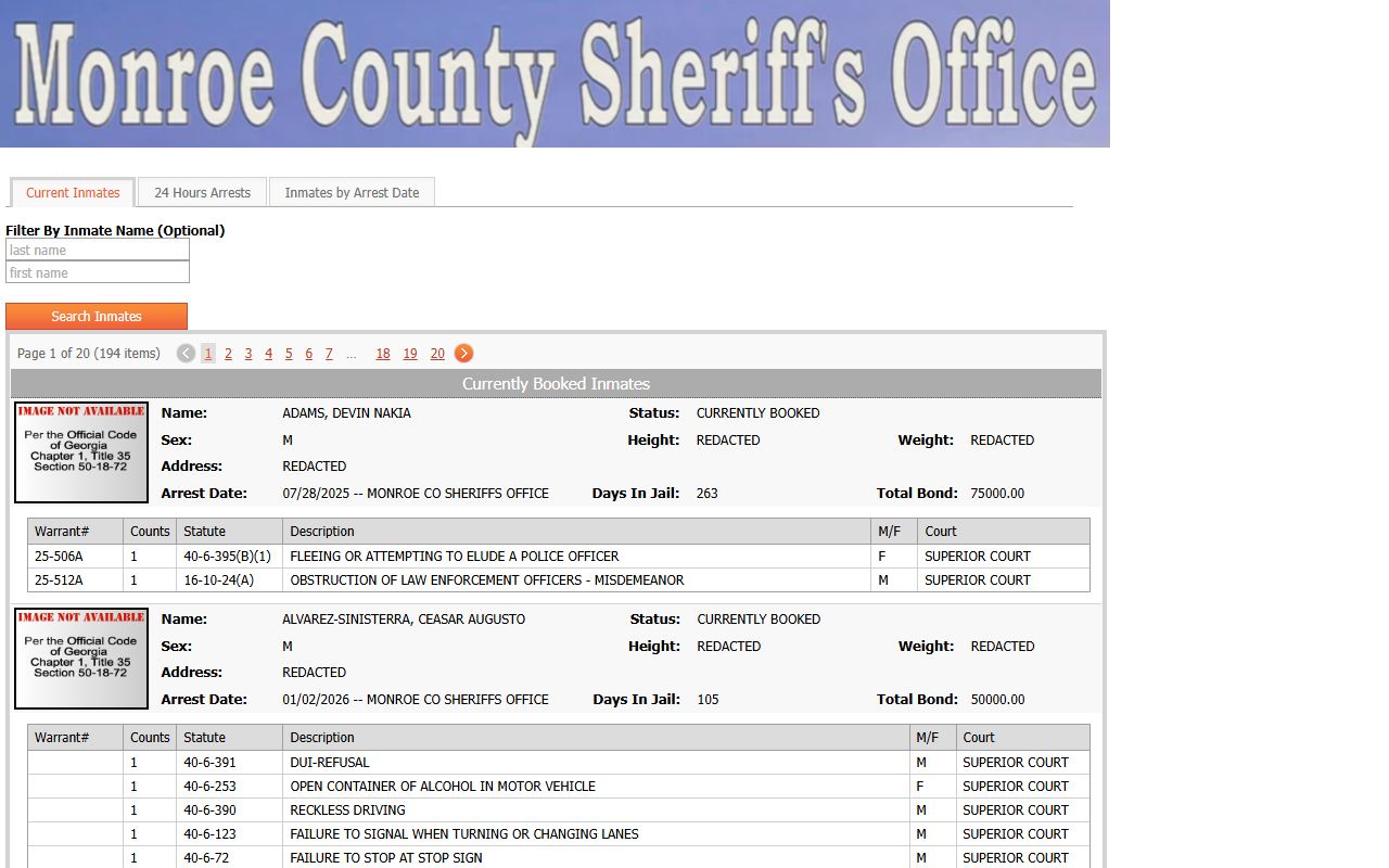 Monroe County Arkansas sheriff office arrest records InteropWeb roster