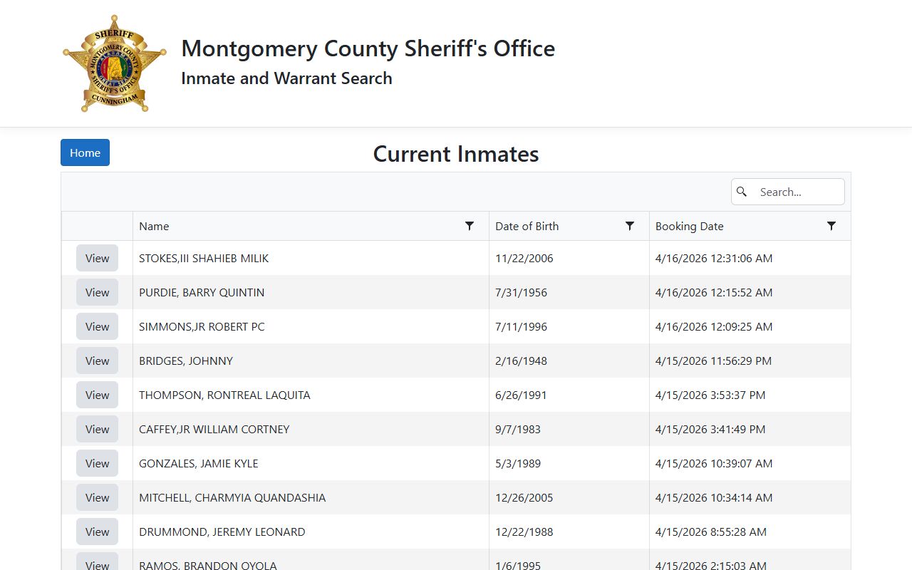 Montgomery County Sheriff's Office current inmates arrest records roster