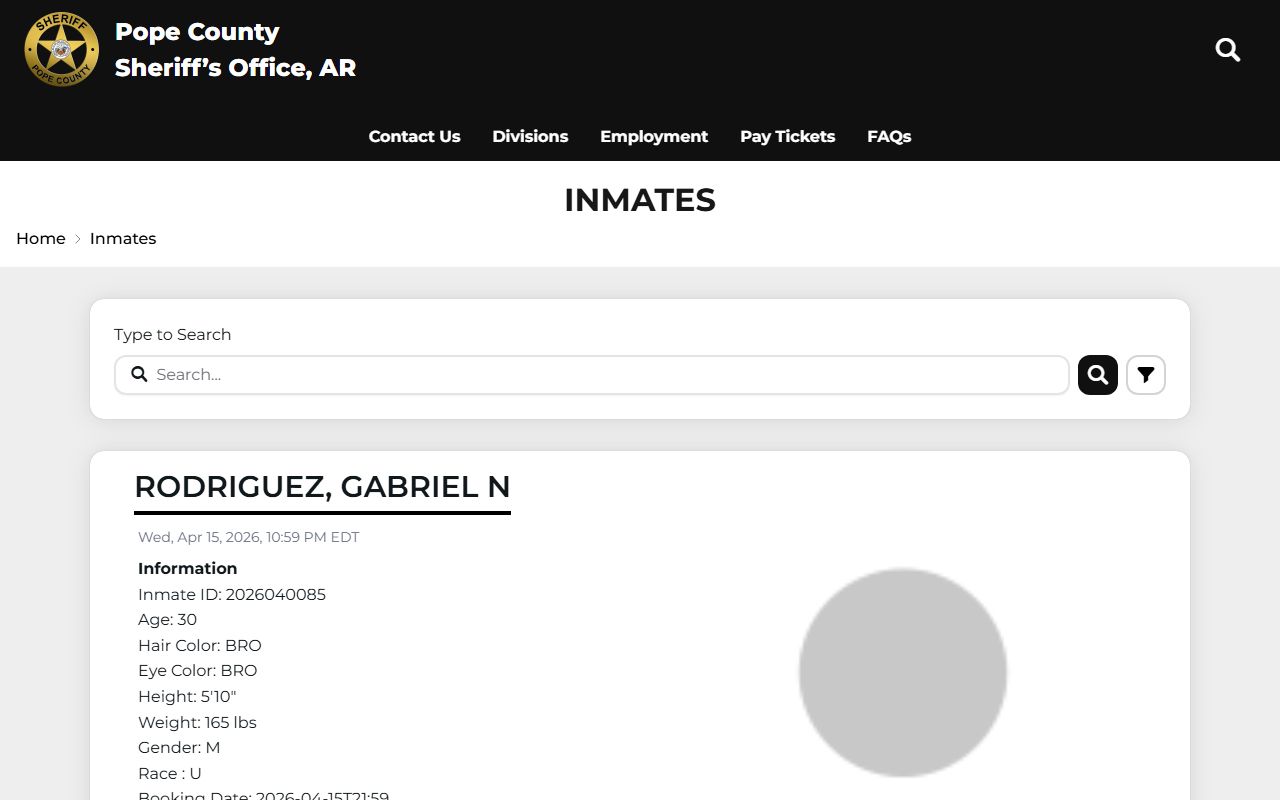 Pope County Arkansas inmate roster arrest records