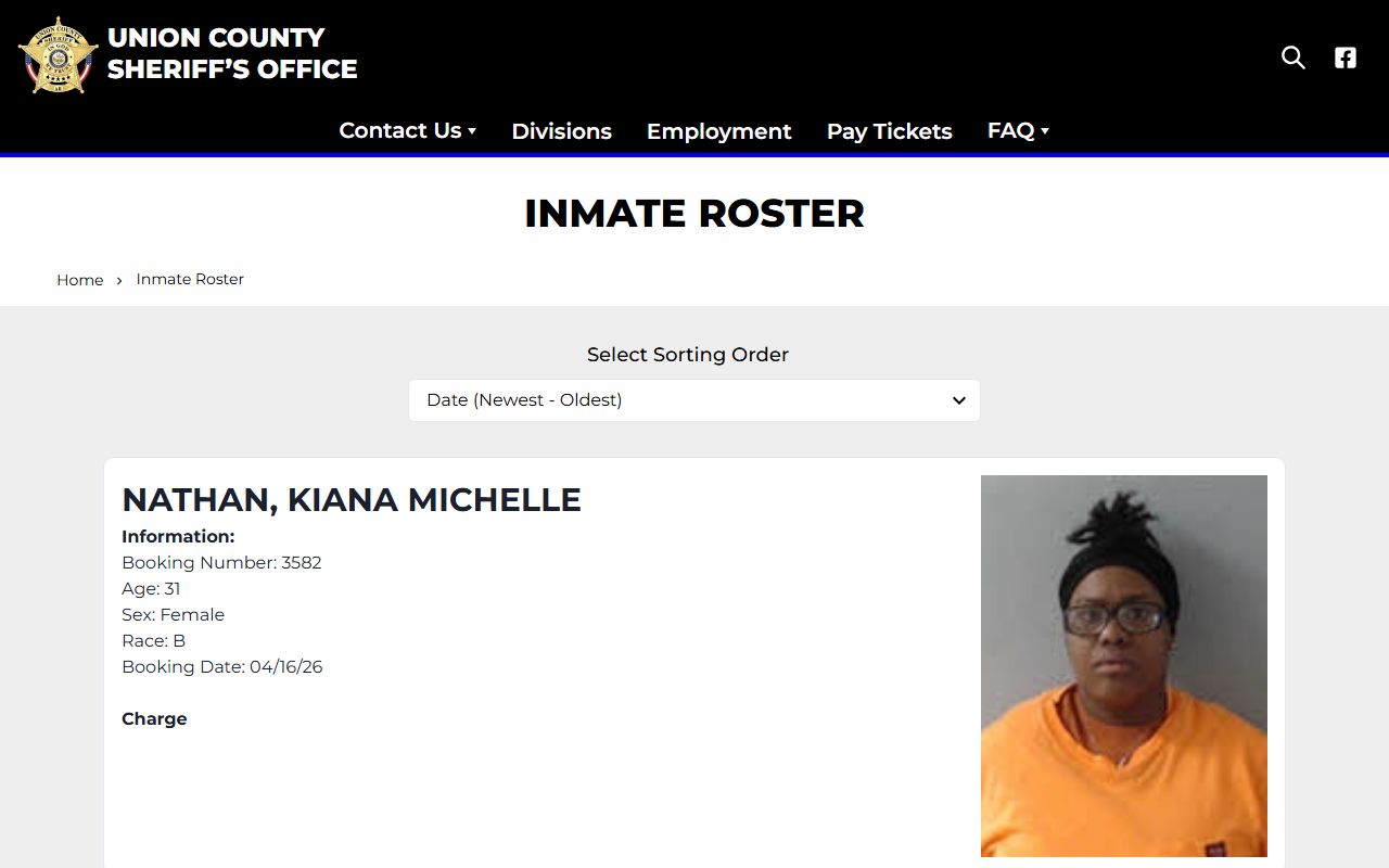 Union County arrest records inmate roster search