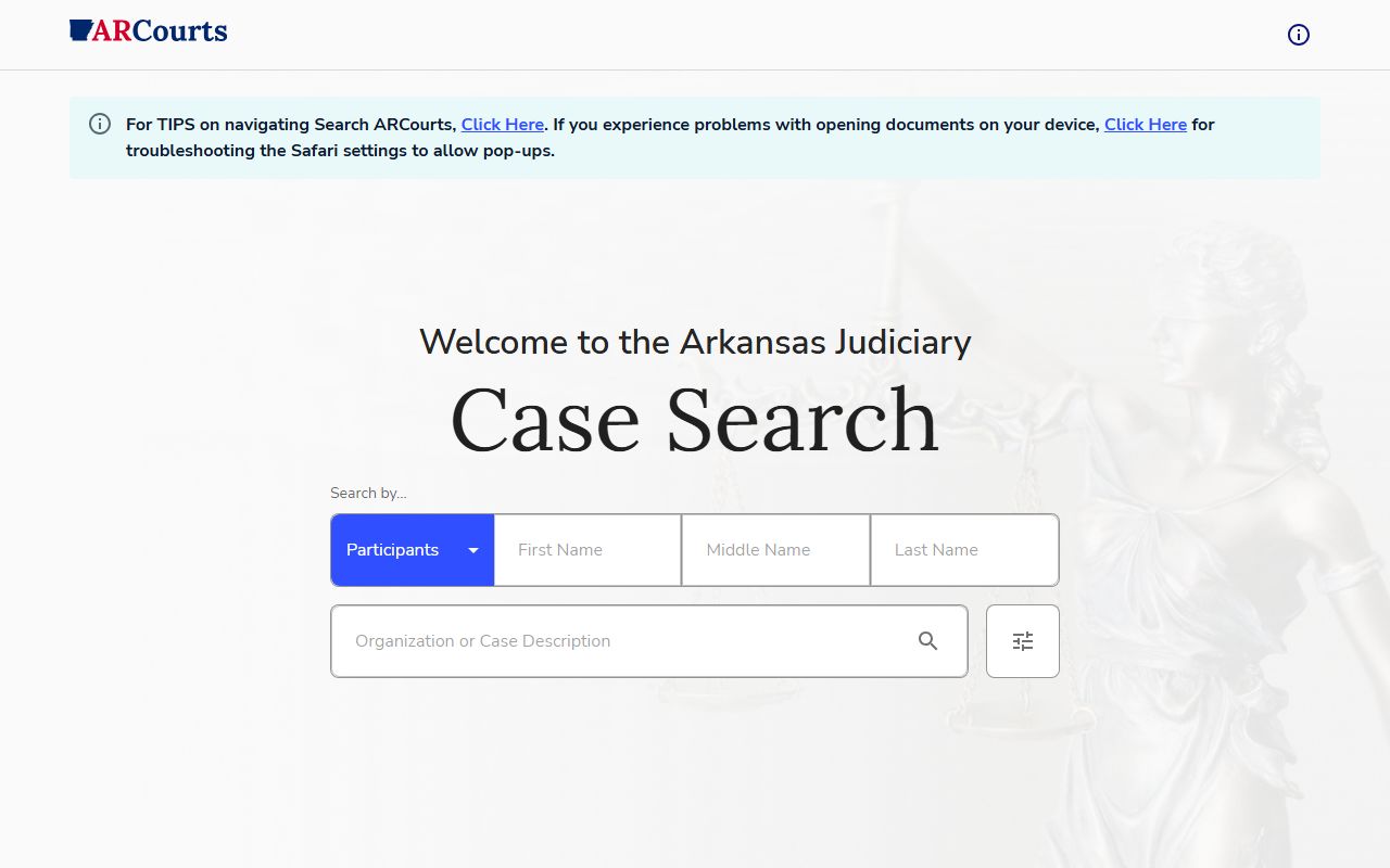 Arkansas CourtConnect public court case search for arrest records
