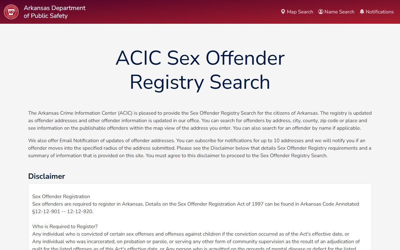 Arkansas Sex Offender Registry search